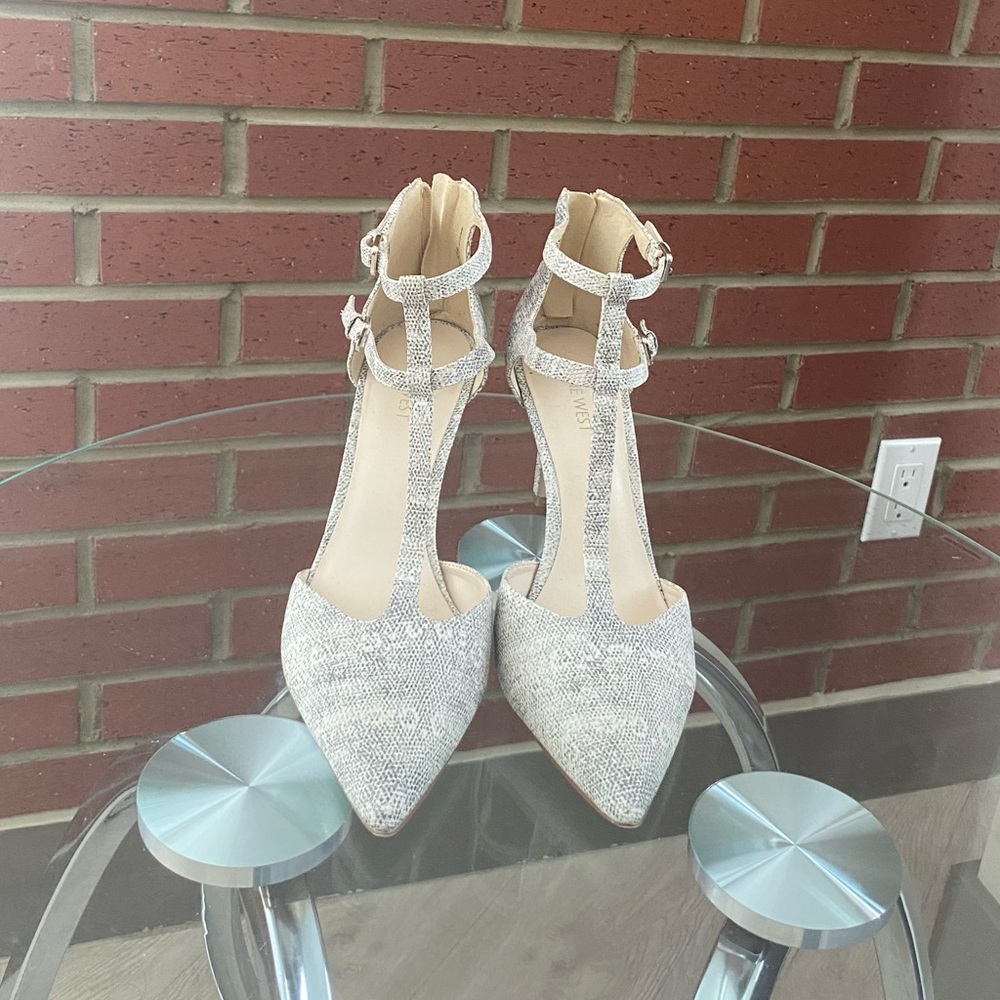 Nine West White Print Pointy Toe Heels